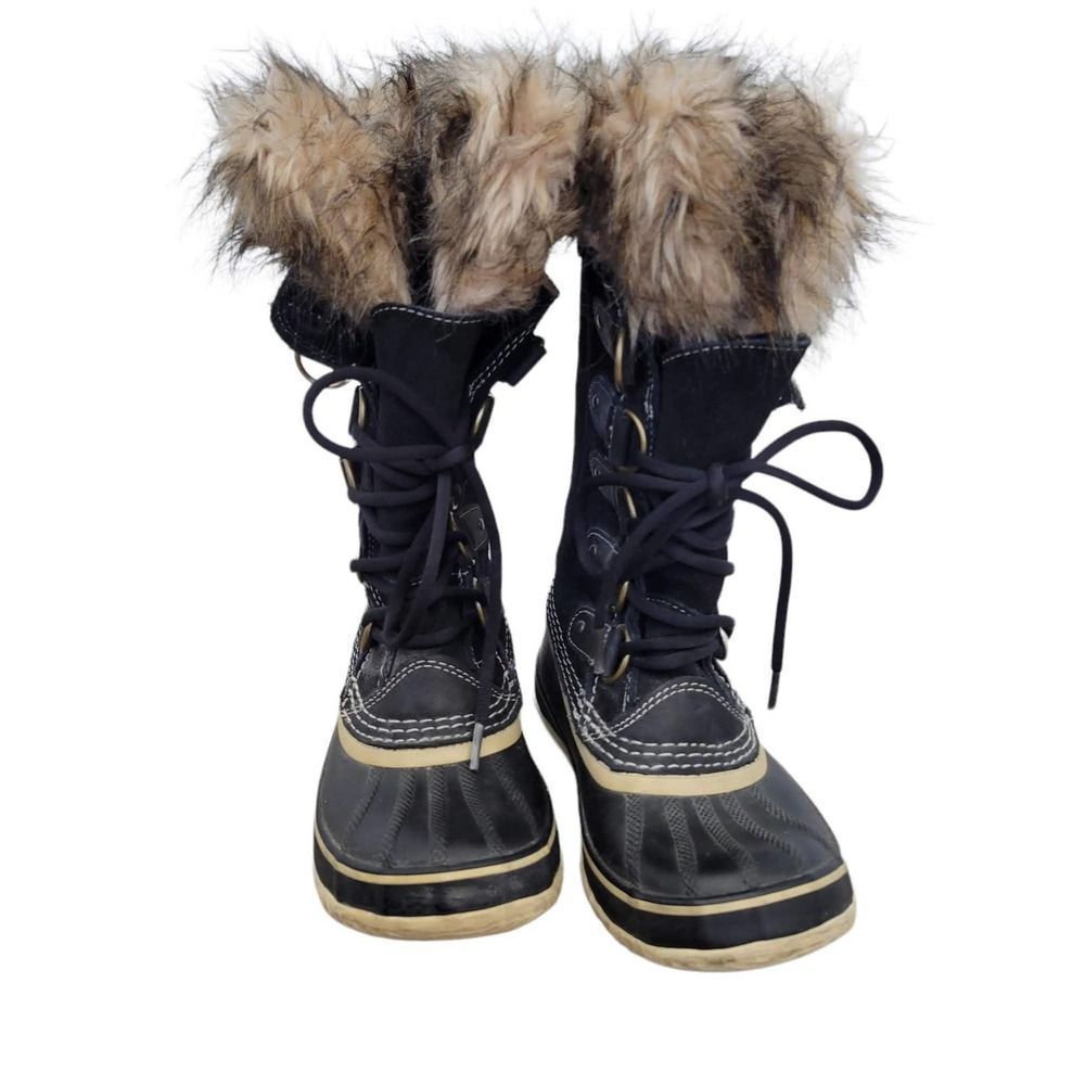 Sorel Joan of Artic Black Mid Calf Faux Fur Boots Women's US 6 SL1540-010 - Picture 3 of 9